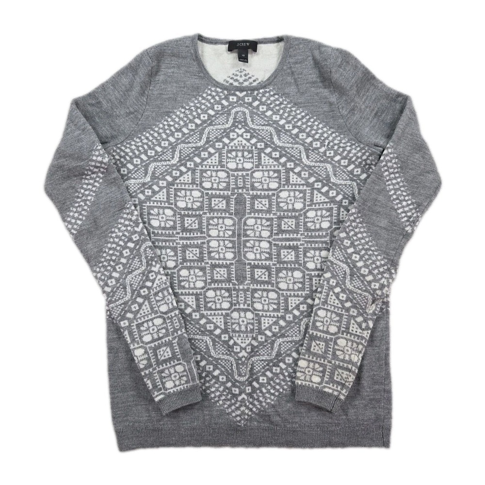 J CREW Sweater Womens XS 100% Merino Wool Geometric Fitted Crew Neck Long Sleeve
